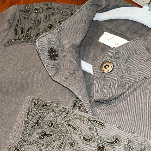 LOVE SAM Olive Green snap front jacket drawstring waist 100% cotton size medium - Picture 12 of 14